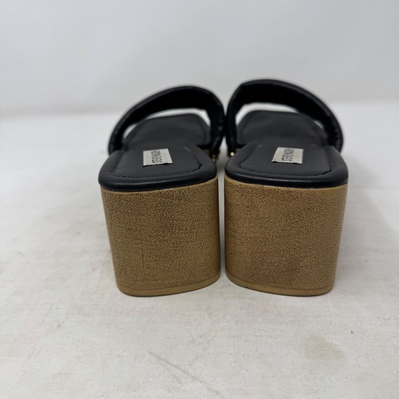 Steve Madden Black Leather Padded Square Toe Platform Slide Sandals Size 8 - Picture 7 of 12